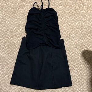 Mango Elegant Black Ruched Top and Skirt Set